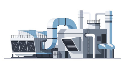 Obraz premium Illustration of a large industrial facility with complex piping and ventilation systems.
