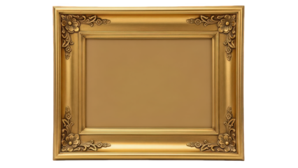 Ornate gold frame with floral decorations on white background