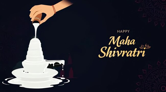 Happy Maha Shivratri Greeting with Shiva Lingam Abhishek Illustration