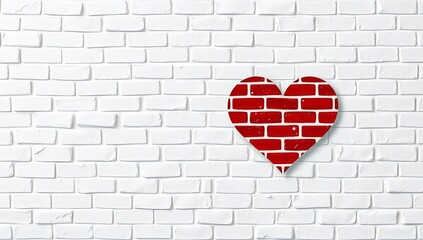 Red brick heart on white brick wall