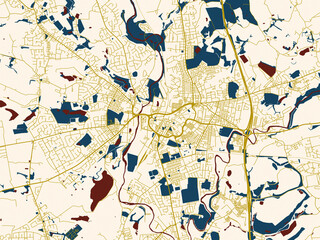 Fototapeta premium Abstract city map of Bury, United Kingdom with cream map with gold lines