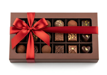 chocolate candy in a box isolated on white background