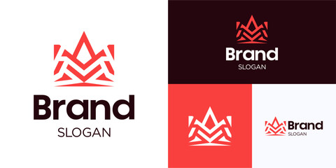 Creative minimalist monogram crown, Logo icon design vector illustration or modern luxury symbol initial alphabet letter sign with red geometric line style for brand identity business