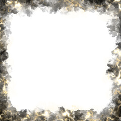 Fototapeta premium Realistic square storm cloud frame with golden lightning on transparent background