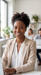 Smiling African American Businesswoman in Modern Office