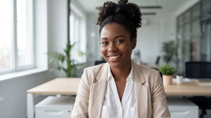 Confident African American Businesswoman Smiling in Modern Office