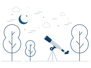 Night Sky Observation  Flat Design Illustration