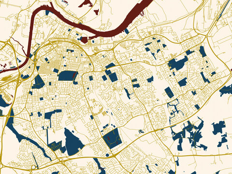 Abstract city map of Middlesbrough, United Kingdom with cream map with gold lines