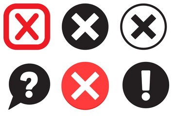 Obraz premium Set of 6 essential user interface icons representing error messages warning signs decision making confirmation denial question symbols and attention alerts for digital applications