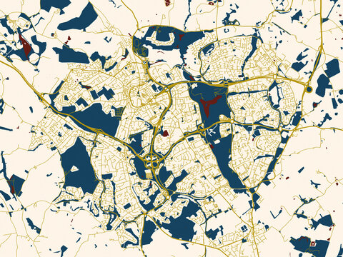 Abstract city map of Redditch, United Kingdom