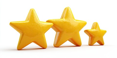 Three yellow stars, various sizes, glossy texture, on white background