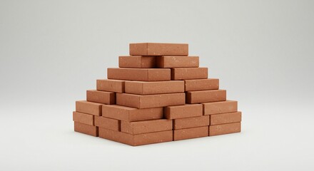 Stacked bricks form a pyramid shape, showcasing symmetry and construction, ideal for building designs.