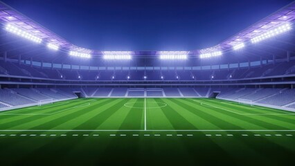 Illuminated football stadium ready for night match