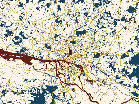 Abstract city map of Hamburg Metropole, Germany