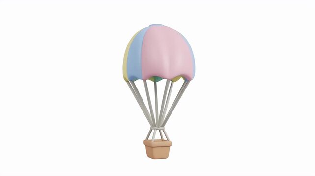 3d Pastel Parachute Hot Air Balloon Isolated on White Background