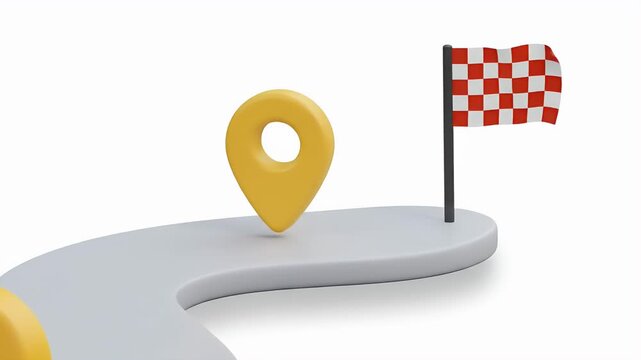 3D Rendering Of A Winding Road With Map Pins And Checkered Flag
