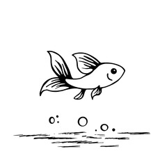 Obraz premium Betta Fish. Betta Fish simple black and white line art vector logo