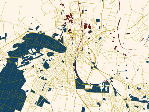 Modern flat map of Kleve, Germany