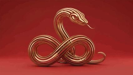 Fototapeta premium Golden Snake Sculpture on Red Background.