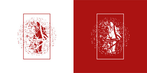 Creative human head with formed from dynamic ink splash and distressed brush textures, Abstract emblem concept with grunge disintegration or dispersed for brand identity