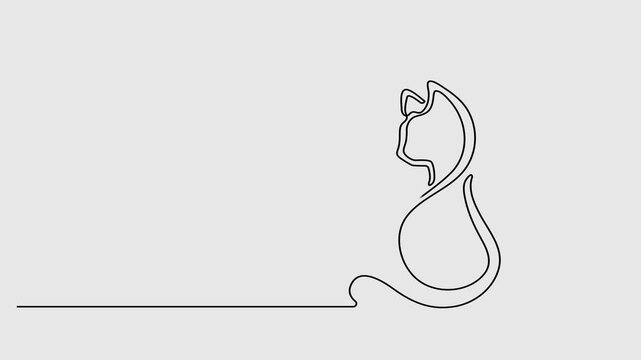 Animated self drawing of  Cat continuous line one animal outline illustration drawing art pet. Cat continuous line draw logo sketch black two face abstract cute profile silhouette white contour simple