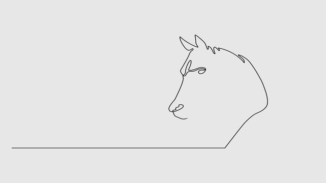 Self animated continuous one-line drawing of a chess knight, Single line art drawing chess knight