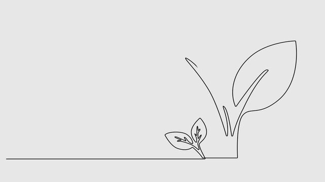 leaf continuous one line drawing animation, leaf continuous one line drawing animation, Sprout, one line drawing animation. Video clip with alpha channel, leaves continuous one line drawing on black