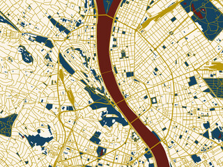 Minimalist map of Budapest City Center, Hungary, minimal cream and gold map