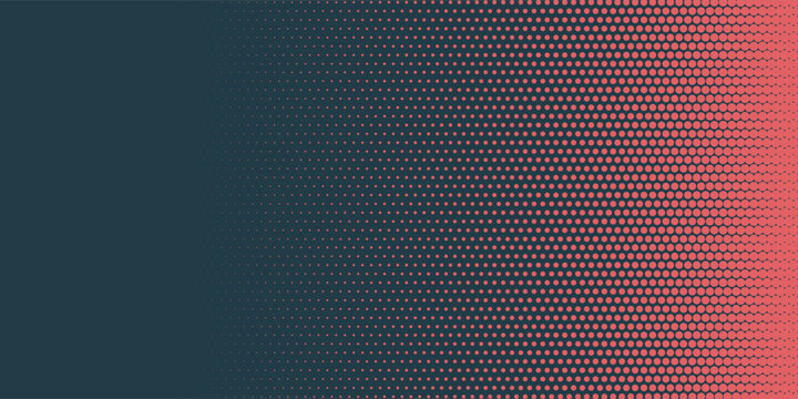 Vector Halftone Pattern Smooth Curved Border Red Blue Abstract Background. Dots Rounded Squares Blurry Pattern Pop Art Design Texture.