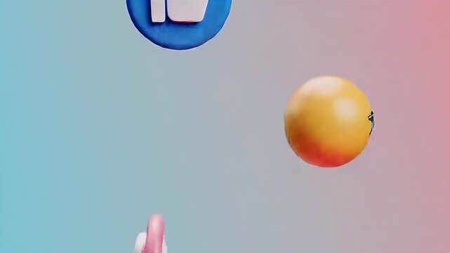 3D Social Media Icons: LinkedIn, Like, and Smiley Emojis on Gradient Background