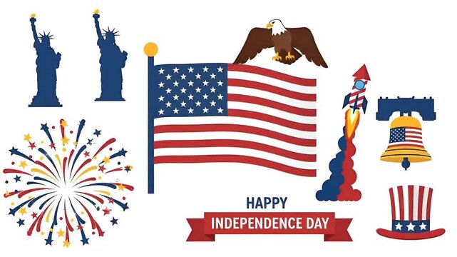 American Independence Day Symbols Pixel Art Flat Design Motion Graphic