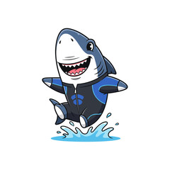 funny cartoon shark character with big smile and sharp teeth