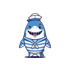 funny cartoon shark with christmas hat and scarf in snow