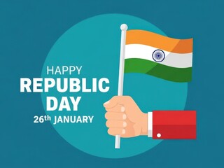 Happy Republic Day India 26th January Celebration Vector Illustration with Hand Holding the National Flag on a Blue Background