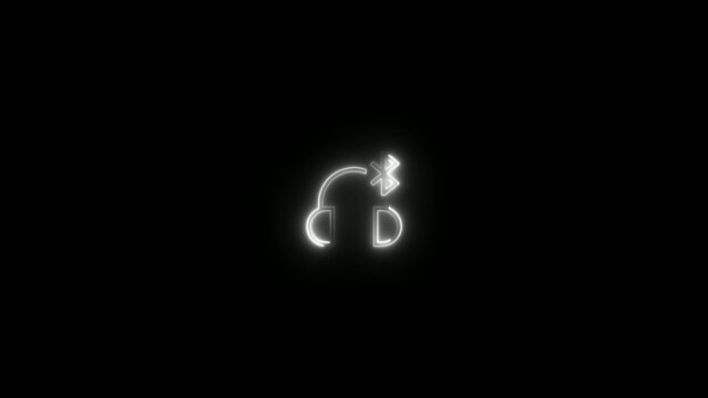 Generate title without using the word "Title:" before it. White glowing wireless headphones with bluetooth signal and curved arrow on dark background