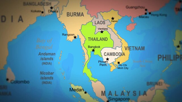 Sea navigation pathways and key harbor locations in Southeast Asia