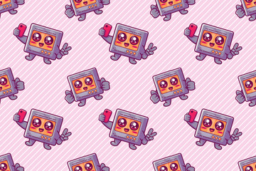 cute microwave character seamless pattern illustration background 