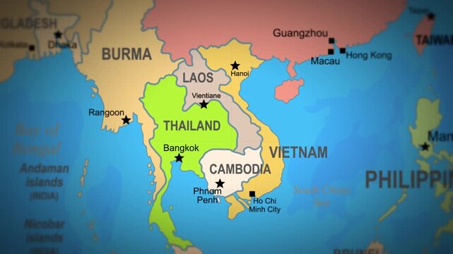 Thailand focus map zoom for travel education and logistics