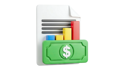 3D Financial Report with Bar Chart and Dollar Bill