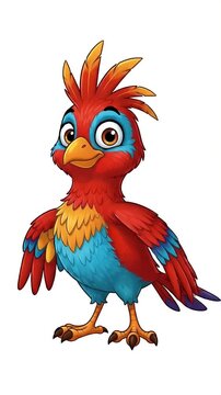 Animated Red And Blue Bird Character Stands Peacefuly And Smiles