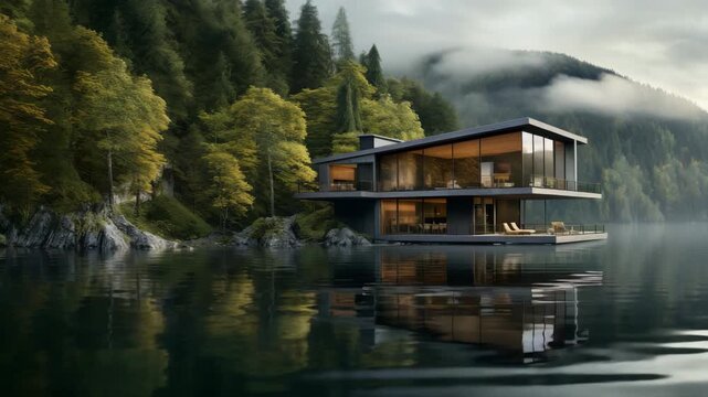 Contemporary Glass and Wood House by Calm Lake