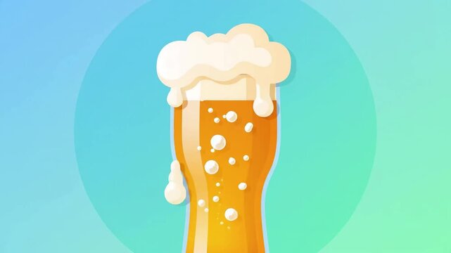 Frothy Beer Glass with Foamy Head and Bubbles.