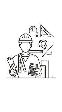 Architectural Engineer with Blueprints Calculator and Tools Planning Building Design