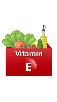 Vitamin E Supplement Box Filling With Healthy Food Animation