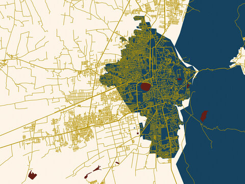 Clean urban street map of Junagadh, India