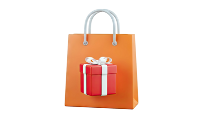 Orange Shopping Bag with Red Gift Box