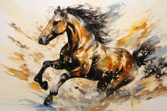 Horse acrylic pour painting stallion abstract animal.