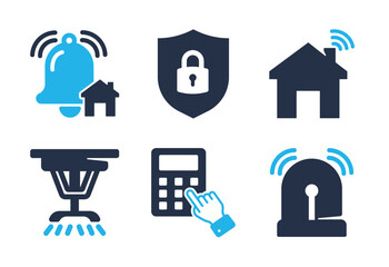 Home Alarm and Protection icon set. Solid glyph series icons