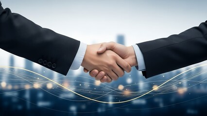 Business partnership for long-term growth, handshake with abstract corporate background