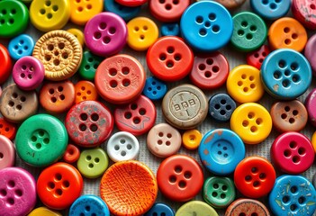 Vibrant buttons in various colors and textures arranged on a surface,  background,  colorful buttons